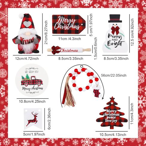 13 قطعة عيد الميلاد صينية ديكور مجموعة ديكورات عيد الميلاد في الأماكن المغلقة الشتاء خشبية علامات الطاولة الأحمر والأسود الجاموس منقوشة موضوع ديكور جنوم ثلج شجرة عيد الميلاد لعيد الميلاد مزرعة ديكور in Kuwait