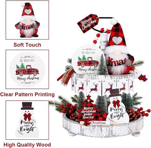 13 قطعة عيد الميلاد صينية ديكور مجموعة ديكورات عيد الميلاد في الأماكن المغلقة الشتاء خشبية علامات الطاولة الأحمر والأسود الجاموس منقوشة موضوع ديكور جنوم ثلج شجرة عيد الميلاد لعيد الميلاد مزرعة ديكور in Kuwait