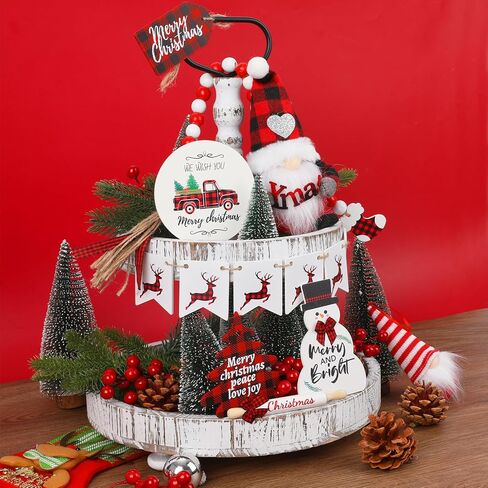 13 قطعة عيد الميلاد صينية ديكور مجموعة ديكورات عيد الميلاد في الأماكن المغلقة الشتاء خشبية علامات الطاولة الأحمر والأسود الجاموس منقوشة موضوع ديكور جنوم ثلج شجرة عيد الميلاد لعيد الميلاد مزرعة ديكور in Kuwait
