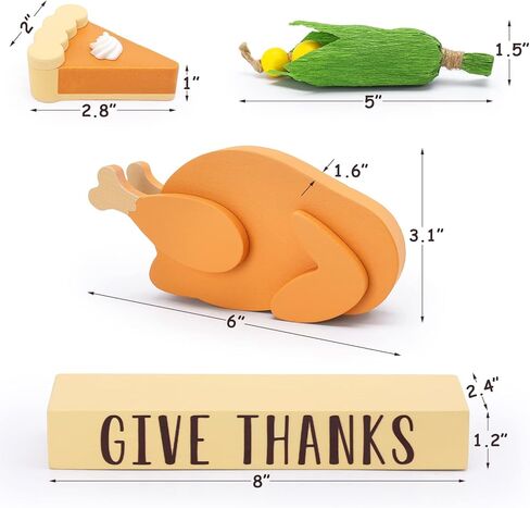 Fall Tiered Tray Decor Set Thanksgiving Decorations Turkey Decor Autumn Farmhouse Give Thanks Sign Wood Pumpkin Pie Corn Harvest Season Rustic Craft Home Table Coffee Bar Shelf Sitter 4PCS in Kuwait