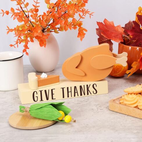 Fall Tiered Tray Decor Set Thanksgiving Decorations Turkey Decor Autumn Farmhouse Give Thanks Sign Wood Pumpkin Pie Corn Harvest Season Rustic Craft Home Table Coffee Bar Shelf Sitter 4PCS in Kuwait
