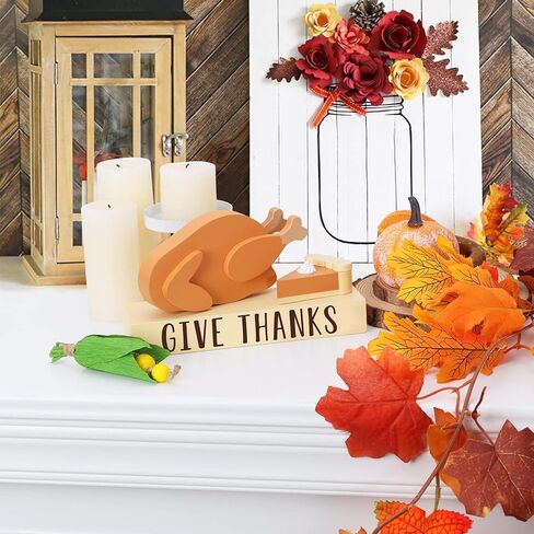 Fall Tiered Tray Decor Set Thanksgiving Decorations Turkey Decor Autumn Farmhouse Give Thanks Sign Wood Pumpkin Pie Corn Harvest Season Rustic Craft Home Table Coffee Bar Shelf Sitter 4PCS in Kuwait
