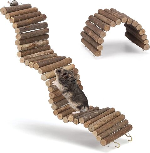Filhome 2pcs Hamster Bridges, Rat Bendy Long Suspension Bridges and Guinea Pig Bendable Tunnel, Bendable Hamster Ladder Gerbil Wooden Ramp Chinchilla Chews Toys for Small Animals Cage Accessories in Saudi Arabia