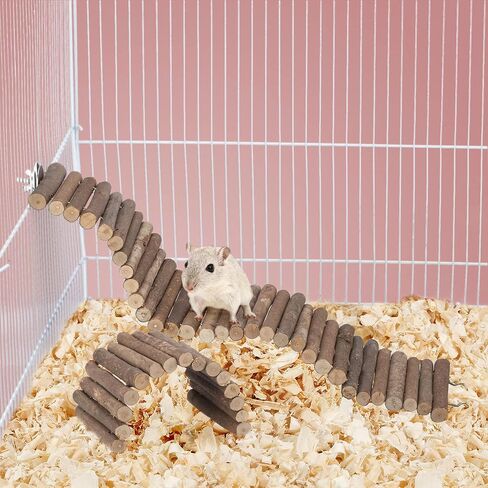 Filhome 2pcs Hamster Bridges, Rat Bendy Long Suspension Bridges and Guinea Pig Bendable Tunnel, Bendable Hamster Ladder Gerbil Wooden Ramp Chinchilla Chews Toys for Small Animals Cage Accessories in Saudi Arabia
