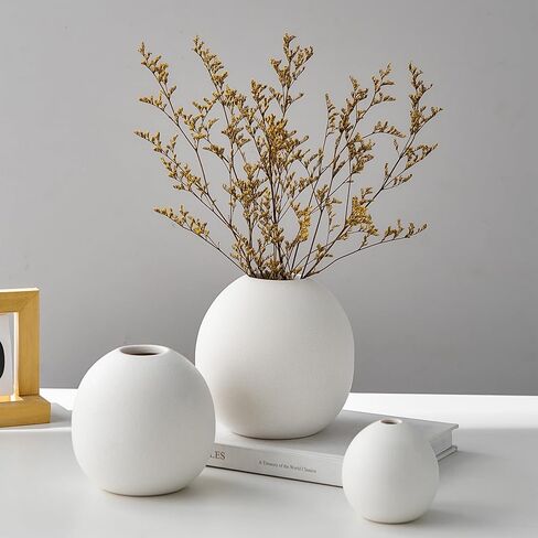Gold Vase Ceramic Vase Set of 3, Modern Vases for Decor, Gold Vases Home Decor, Round Decorative Vase for Table Centerpiece Wedding Dining Office Gold Living Room Decor in Saudi Arabia