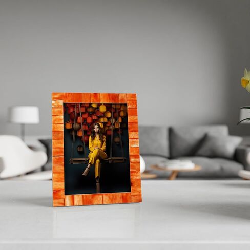 Handicrafts Home 16x20 Poster Frame - Orange Bone Inlay Classic Collection Wall Mount Decorative Picture Frame for Posters, Photos, Diplomas, Certificates, Art Work - Handmade Vintage Home Decor Gift in Kuwait