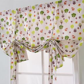 lelehome التعادل حتى بالون نافذة الستار 1 لوحة، 63 "طويلة قابل للتعديل نافذة العلاج الستار الكتان الزهور قضيب جيب للمطبخ غرفة نوم الأطفال ديكور المنزل شجرة الغابات نمط الحيوان in Kuwait