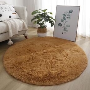 Lifup Soft Fluffy Round Area Rug, Cozy Plush Shaggy Circle Carpet for Living Room Bedroom Home Décor Beige 1 Feet in Kuwait