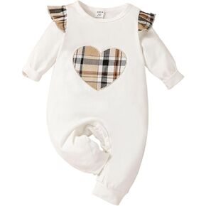BOMDEALS Baby Girls Rompers Clothing - Valentines Cute Plaid Heart Outfits Infant Ruffle Long Sleeve Jumpsuit Fall Bodysuit in Saudi Arabia