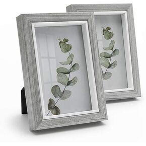 Afuly 4x6 Picture Frames Grey Wood Texture Photo Frame Wall Tabletop Home Gallery Decor, Modern Minimalist Collage Picture Frame Weddings Gifts for Friends Family, Set of 2