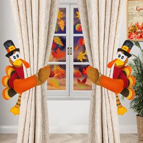 قطعتان من زخارف ستائر عيد الشكر التركية - ستائر تركيا ذات رباط خلفي حامل مشبك تثبيت للمنزل وغرفة المعيشة وغرفة النوم وديكور النوافذ in Kuwait