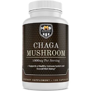 HMS Nutrition Chaga Mushroom - Inonotus Obliquus - 1000 مجم 120 كبسولة نباتية تكفي لمدة شهرين، نباتي غير معدل وراثيًا in Kuwait