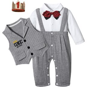 زي عيد الميلاد الاول للاولاد من تومولانت، رومبير ابيض باكمام طويلة مع ربطة عنق وهمية، قطعتين من السروال + سترة + قبعة، ملابس للاولاد في عيد الميلاد الاول in Kuwait