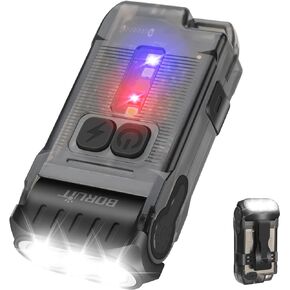 BORUIT V15 LED Small Powerful EDC Flashlight with Warm White Red Light,Bright 1200LM USB C Rechargeable 10 Modes Mini Pocket Keychain Flash Light with Clip,IP67 Waterproof,80°Head Swivels,Tail Magnet