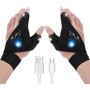 قفازات مصباح يدوي LED قابلة لاعادة الشحن بدون استخدام اليدين، هدايا للرجال، ادوات رائعة للتخييم وصيد الاسماك في الهواء الطلق، فكرة هدية عيد الميلاد والكريسماس للرجال والنساء الذين لديهم كل شيء، زوج in Kuwait