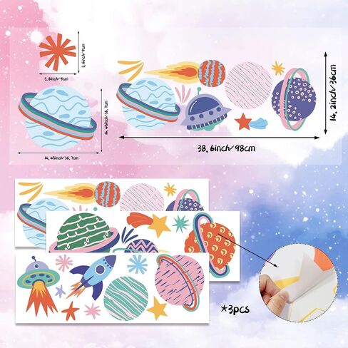 Space Peel and Stick Decals Rocket Planets Stars Wall Sticker Removable Vinyl Decals for Nursery Kids Room Girls Boys Bedroom Playroom Wall Decor in Saudi Arabia