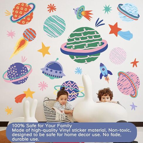 Space Peel and Stick Decals Rocket Planets Stars Wall Sticker Removable Vinyl Decals for Nursery Kids Room Girls Boys Bedroom Playroom Wall Decor in Saudi Arabia