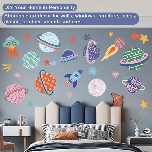 Space Peel and Stick Decals Rocket Planets Stars Wall Sticker Removable Vinyl Decals for Nursery Kids Room Girls Boys Bedroom Playroom Wall Decor in Saudi Arabia