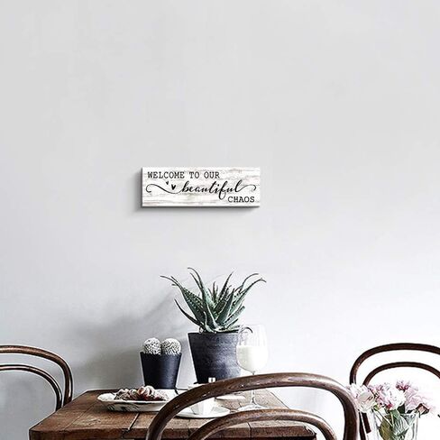 Pigort Funny Welcome Signs, Welcome to Our Beautiful Chaos Wall Art, Welcome Home Sign, Entryway Wall Decor Canvas Print Artwork, 6x17 Inch (Brown) in Saudi Arabia