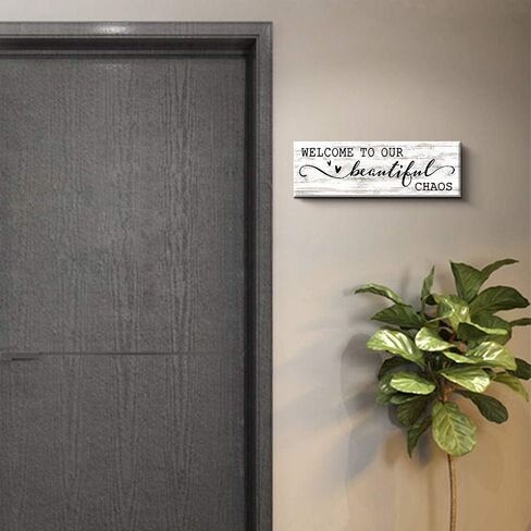 Pigort Funny Welcome Signs, Welcome to Our Beautiful Chaos Wall Art, Welcome Home Sign, Entryway Wall Decor Canvas Print Artwork, 6x17 Inch (Brown) in Saudi Arabia