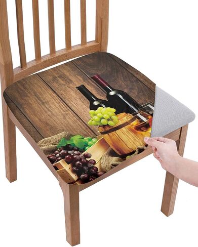 Savannan Dining Room Chair Seat Covers, Red Wine Grape Wooden Barrel Rustic Board Plank Removable Stretch Chair Seat Cushion Slipcovers Protector for Holiday Party Festival Decoration, Set of 4 in Saudi Arabia