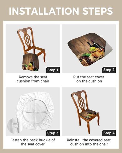Savannan Dining Room Chair Seat Covers, Red Wine Grape Wooden Barrel Rustic Board Plank Removable Stretch Chair Seat Cushion Slipcovers Protector for Holiday Party Festival Decoration, Set of 4 in Saudi Arabia