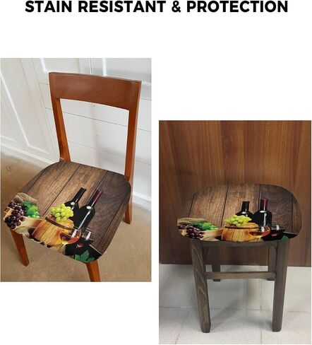 Savannan Dining Room Chair Seat Covers, Red Wine Grape Wooden Barrel Rustic Board Plank Removable Stretch Chair Seat Cushion Slipcovers Protector for Holiday Party Festival Decoration, Set of 4 in Saudi Arabia