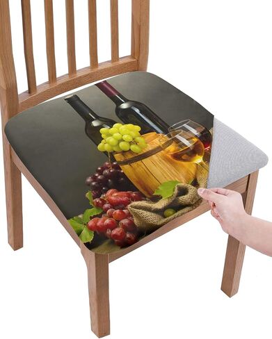 Savannan Dining Room Chair Seat Covers, Red Wine Grape Wooden Barrel Rustic Board Plank Removable Stretch Chair Seat Cushion Slipcovers Protector for Holiday Party Festival Decoration, Set of 4 in Saudi Arabia