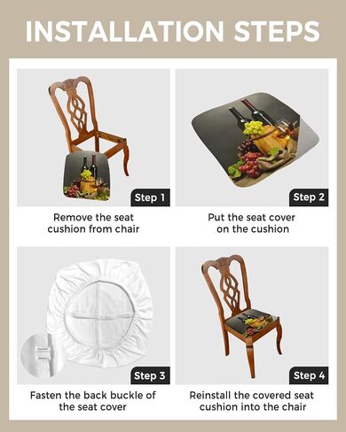 Savannan Dining Room Chair Seat Covers, Red Wine Grape Wooden Barrel Rustic Board Plank Removable Stretch Chair Seat Cushion Slipcovers Protector for Holiday Party Festival Decoration, Set of 4 in Saudi Arabia
