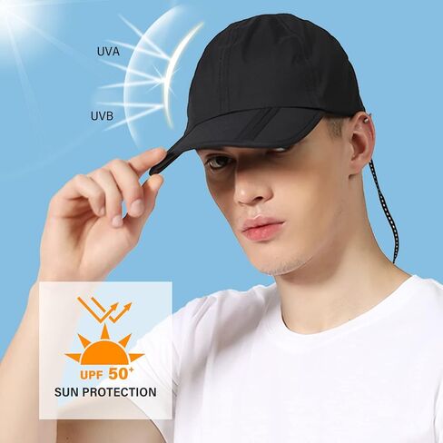 Akkad Kuti Mens Waterproof Cap Foldable Mens Water-Resistant Cap UPF 50+ with Drawstring Storage Bag for Outdoor in Kuwait