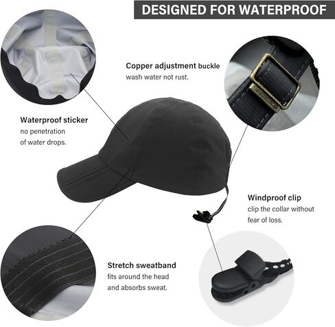 Akkad Kuti Mens Waterproof Cap Foldable Mens Water-Resistant Cap UPF 50+ with Drawstring Storage Bag for Outdoor in Kuwait