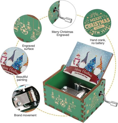 Ozzwolle عيد ميلاد سعيد صندوق الموسيقى، فريدة من نوعها لطيف التماثيل عيد الميلاد صندوق لحن اليد كرنك، العتيقة صناديق موسيقية خشبية منقوشة، حالة الموسيقى الخشبية سانتا كلوز هدايا السنة الجديدة لابنة، ابن، عشاق، الأصدقاء in Kuwait