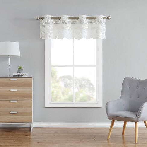 LINENZONE Lisa تصميم ميدالية من الدانتيل المحبوك مع قاعدة صدفية - مقاس 54 بوصة عرض - 18 بوصة طول - 8 حلقات (1 ستارة قصيرة 54 × 18، عاجي) in Kuwait