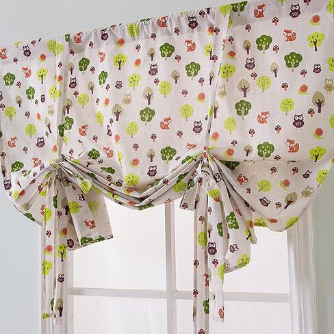 lelehome التعادل حتى بالون نافذة الستار 1 لوحة، 63 "طويلة قابل للتعديل نافذة العلاج الستار الكتان الزهور قضيب جيب للمطبخ غرفة نوم الأطفال ديكور المنزل شجرة الغابات نمط الحيوان in Kuwait