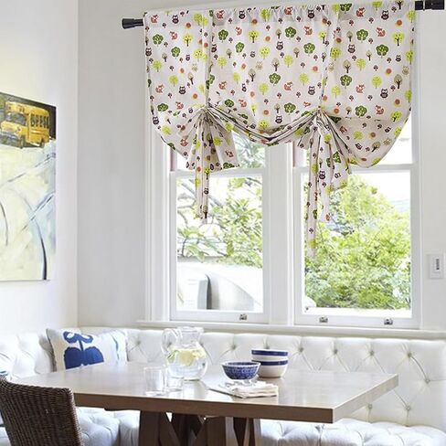 lelehome التعادل حتى بالون نافذة الستار 1 لوحة، 63 "طويلة قابل للتعديل نافذة العلاج الستار الكتان الزهور قضيب جيب للمطبخ غرفة نوم الأطفال ديكور المنزل شجرة الغابات نمط الحيوان in Kuwait