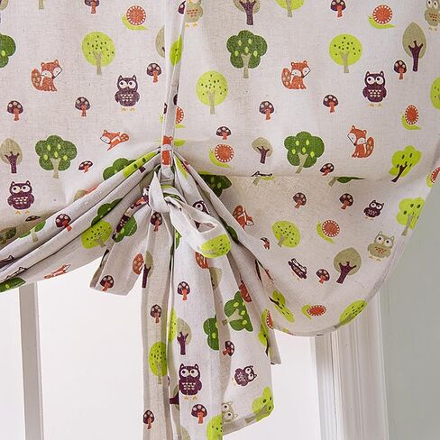 lelehome التعادل حتى بالون نافذة الستار 1 لوحة، 63 "طويلة قابل للتعديل نافذة العلاج الستار الكتان الزهور قضيب جيب للمطبخ غرفة نوم الأطفال ديكور المنزل شجرة الغابات نمط الحيوان in Kuwait