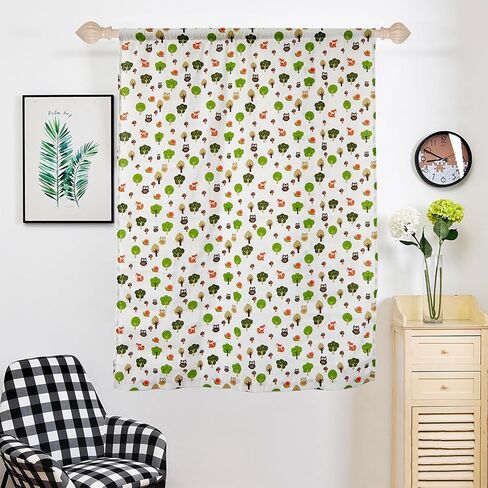 lelehome التعادل حتى بالون نافذة الستار 1 لوحة، 63 "طويلة قابل للتعديل نافذة العلاج الستار الكتان الزهور قضيب جيب للمطبخ غرفة نوم الأطفال ديكور المنزل شجرة الغابات نمط الحيوان in Kuwait