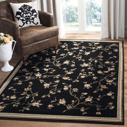 SAFAVIEH Lyndhurst Collection Runner Rug - 2'3" x 8', Black, Traditional Floral Design, Non-Shedding & Easy Care, Ideal for High Traffic Areas in Living Room, Bedroom (LNH220A) in Saudi Arabia
