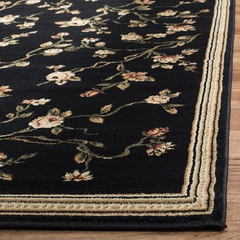 SAFAVIEH Lyndhurst Collection Runner Rug - 2'3" x 8', Black, Traditional Floral Design, Non-Shedding & Easy Care, Ideal for High Traffic Areas in Living Room, Bedroom (LNH220A) in Saudi Arabia