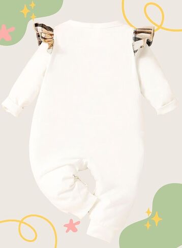 BOMDEALS Baby Girls Rompers Clothing - Valentines Cute Plaid Heart Outfits Infant Ruffle Long Sleeve Jumpsuit Fall Bodysuit in Saudi Arabia