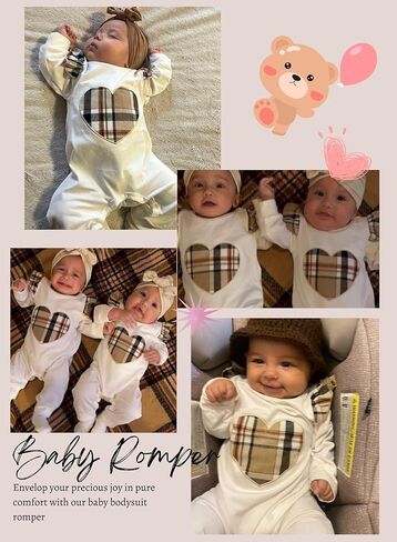 BOMDEALS Baby Girls Rompers Clothing - Valentines Cute Plaid Heart Outfits Infant Ruffle Long Sleeve Jumpsuit Fall Bodysuit in Saudi Arabia