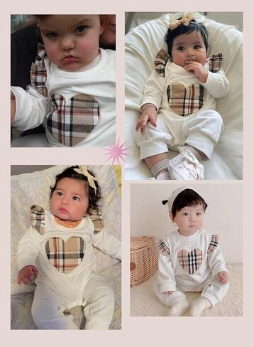 BOMDEALS Baby Girls Rompers Clothing - Valentines Cute Plaid Heart Outfits Infant Ruffle Long Sleeve Jumpsuit Fall Bodysuit in Saudi Arabia