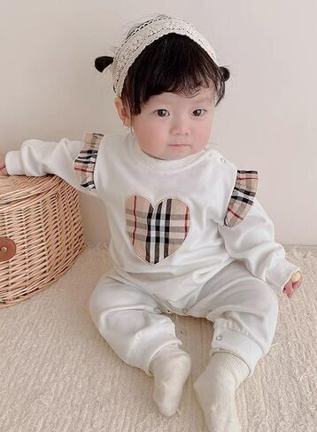 BOMDEALS Baby Girls Rompers Clothing - Valentines Cute Plaid Heart Outfits Infant Ruffle Long Sleeve Jumpsuit Fall Bodysuit in Saudi Arabia