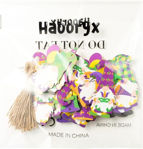Haooryx 30 قطعة من زخارف جنوم الخشبية من Mardi Gras، علامات هدايا للديكور المعلق، علامة شماعات خشبية بطابع كرنفال Mardi Gras مع حبل، زخرفة خشبية قزم جنوم لمستلزمات ديكور هدايا Mardi Gras in Kuwait