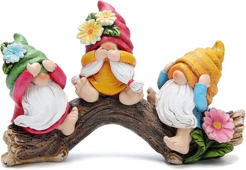 Hodao Spring Hear-No، See-No، Speak-No Gnomes تماثيل ديكورات تماثيل الزهور الحلي الاسكندنافية Tomte Elf ديكور هدايا تماثيل التماثيل الصيفية ديكور طاولة المنزل ديكور التماثيل الربيعية in Kuwait