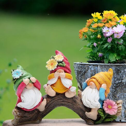 Hodao Spring Hear-No، See-No، Speak-No Gnomes تماثيل ديكورات تماثيل الزهور الحلي الاسكندنافية Tomte Elf ديكور هدايا تماثيل التماثيل الصيفية ديكور طاولة المنزل ديكور التماثيل الربيعية in Kuwait