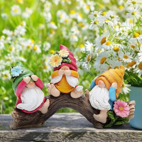 Hodao Spring Hear-No، See-No، Speak-No Gnomes تماثيل ديكورات تماثيل الزهور الحلي الاسكندنافية Tomte Elf ديكور هدايا تماثيل التماثيل الصيفية ديكور طاولة المنزل ديكور التماثيل الربيعية in Kuwait