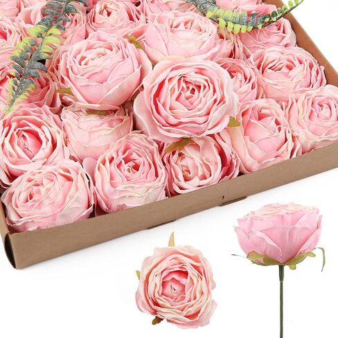 IPOPU Pink Flowers Silk Rose Heads 25PCS Pink Fake Roses Artificial Flowers Real Touch Pink Roses for Wall Decoration Fake Flowers Bouquet Silk Roses Flower Heads Bulk for Wedding Centerpieces (Pink) in Saudi Arabia