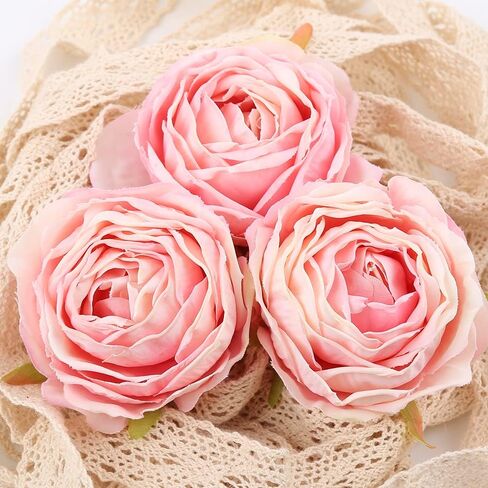 IPOPU Pink Flowers Silk Rose Heads 25PCS Pink Fake Roses Artificial Flowers Real Touch Pink Roses for Wall Decoration Fake Flowers Bouquet Silk Roses Flower Heads Bulk for Wedding Centerpieces (Pink) in Saudi Arabia