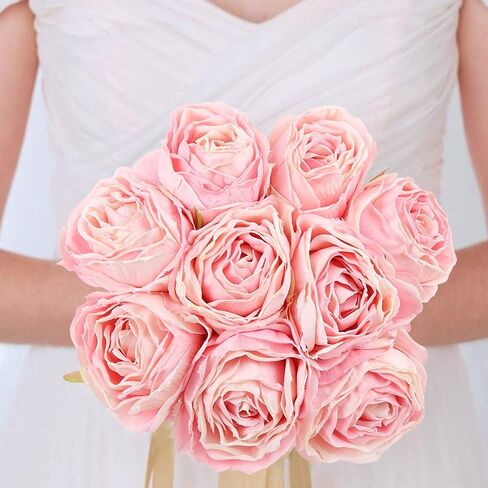 IPOPU Pink Flowers Silk Rose Heads 25PCS Pink Fake Roses Artificial Flowers Real Touch Pink Roses for Wall Decoration Fake Flowers Bouquet Silk Roses Flower Heads Bulk for Wedding Centerpieces (Pink) in Saudi Arabia